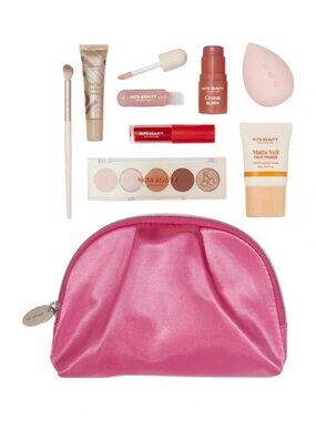 ULTA Beauty Hot Pink Makeup Bag and Makeup NEW
